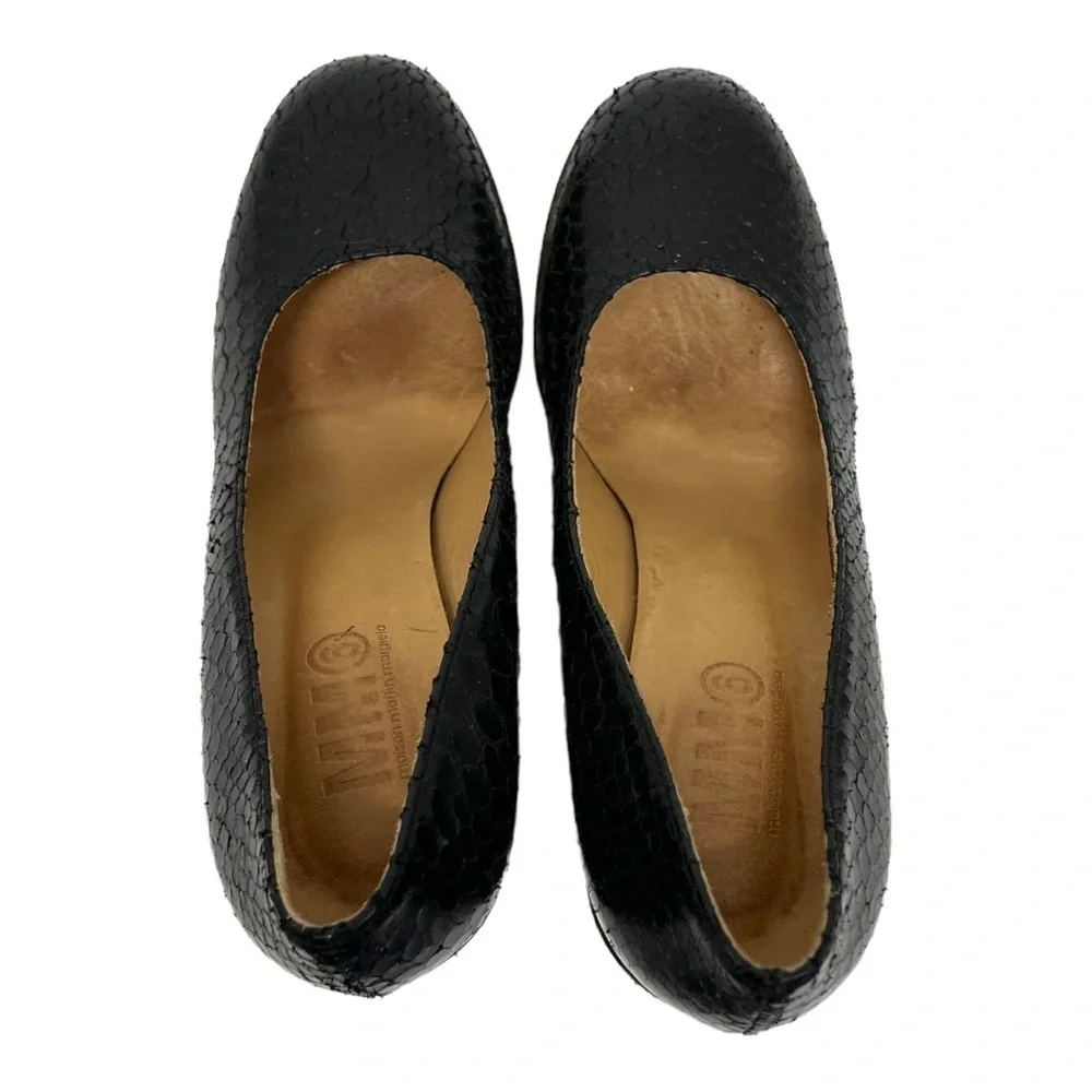 Maison Martin Margiela MM6 Black Snakeskin Leather Round Toe Block Heels 38.5 - Picture 7 of 12